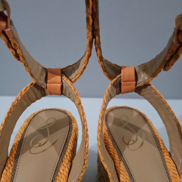 Sam Edelman April Espadrille Wedge Sandal Womens 9.5 Raffia Orange Platform NEW - Picture 7 of 13